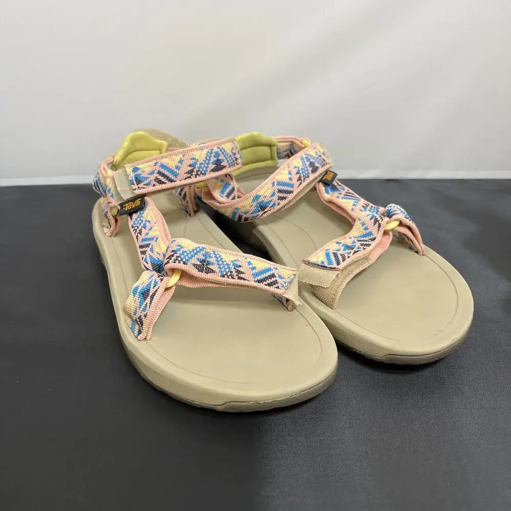 Teva Men's Hurricane Sandals Size 5 Tan with Pink Multi Color Straps 1019390Y